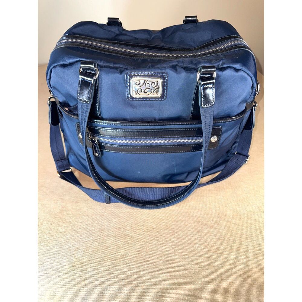 Brighton Bag, Navy cloth with Black Patent leather accents